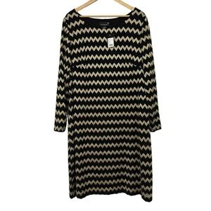 Laura Plus Long Sleeve Evening Gown 22W Black Gold Chevron Sparkle Party Dress